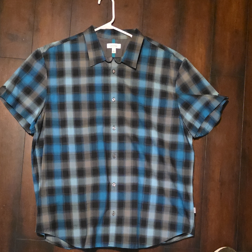 Calvin Klein Collection Black and Blue Plaid Shirt